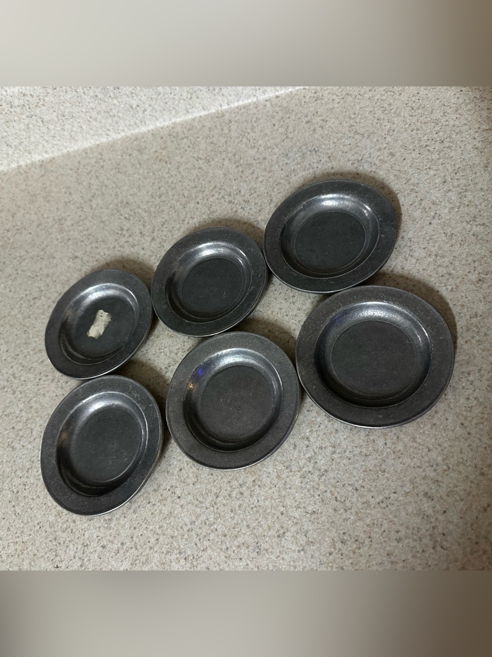 Vintage Carson Pewter Coasters Butter Pats Set of 6 Freeport PA MCM Barware